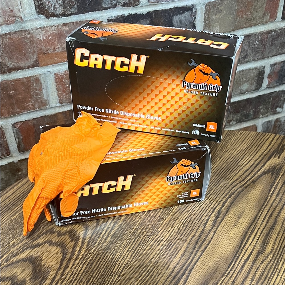 Catch Orange Nitrile Disposable Gloves. 2 boxes  100 count each